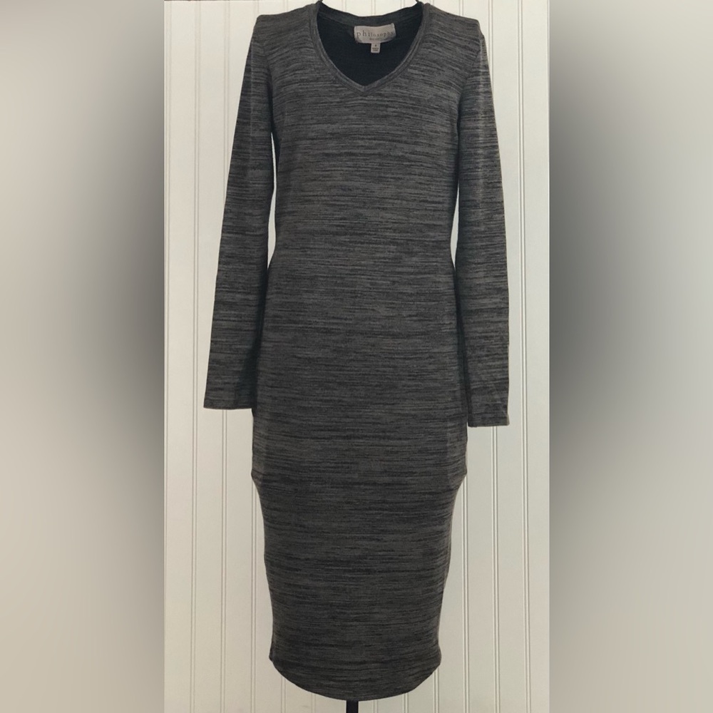 Philosophy Anthropology Light and Dark Brown Long Sleeve Light Sweater Dress